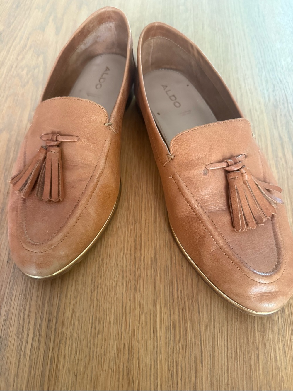 Aldo Cognac Leather Tassel Loafers